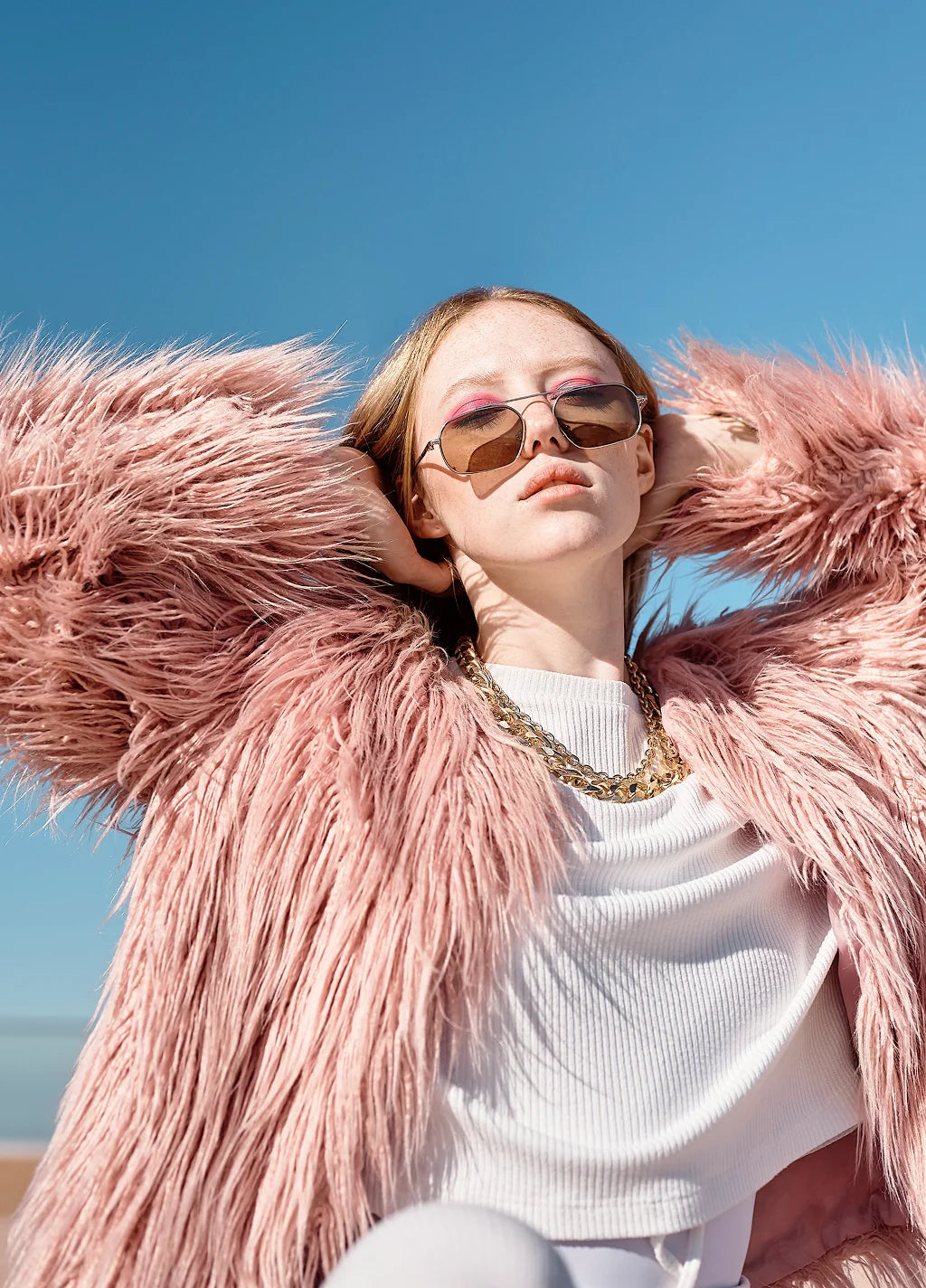 Dusty Pink Shaggy Faux Fur Jacket