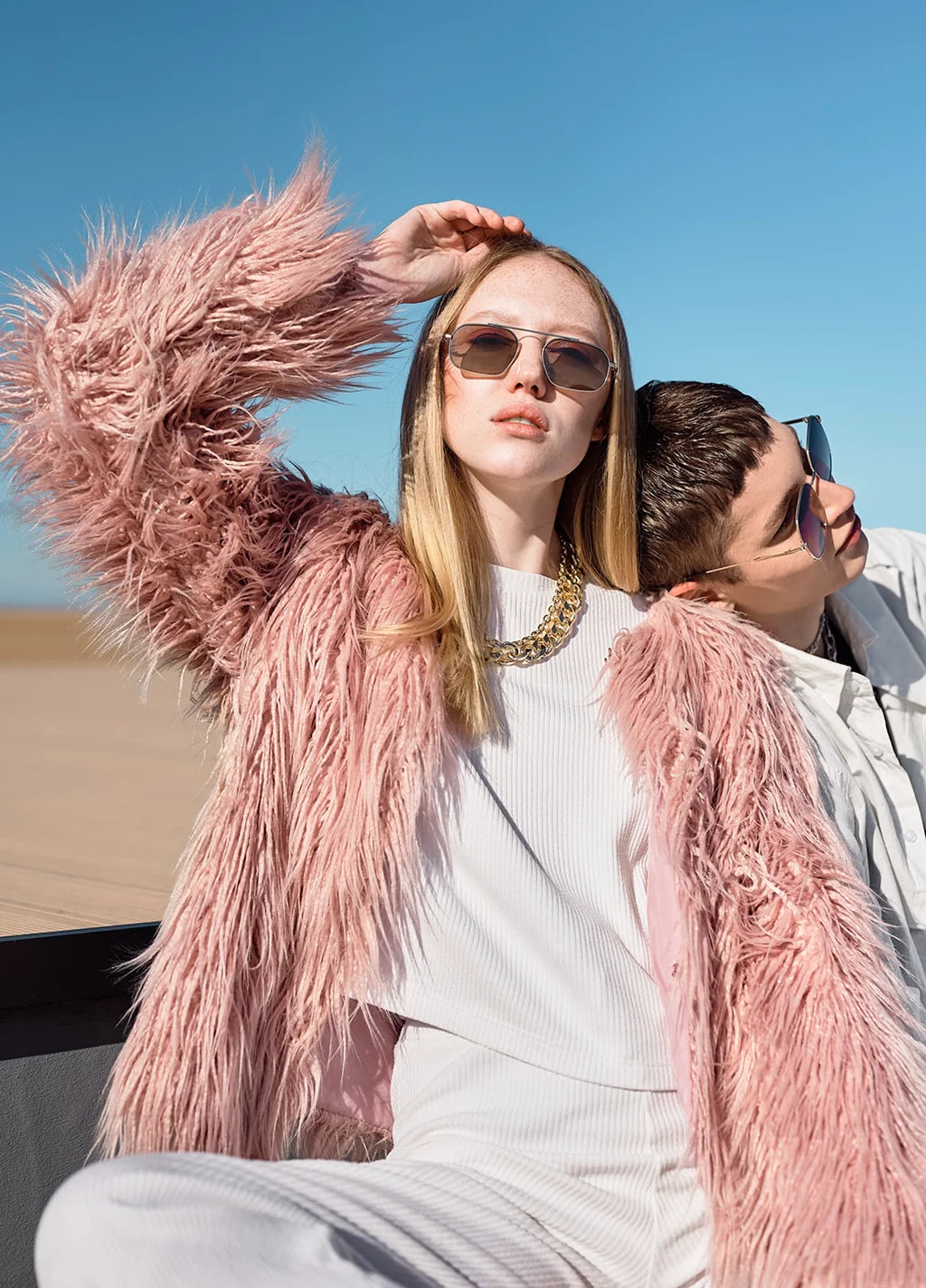 Dusty Pink Shaggy Faux Fur Jacket