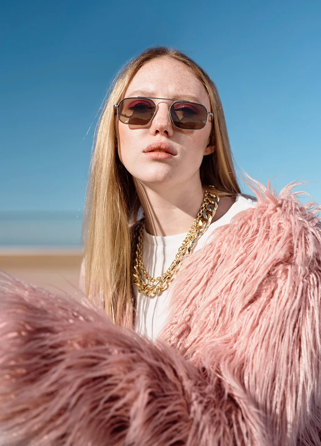 Dusty Pink Shaggy Faux Fur Jacket