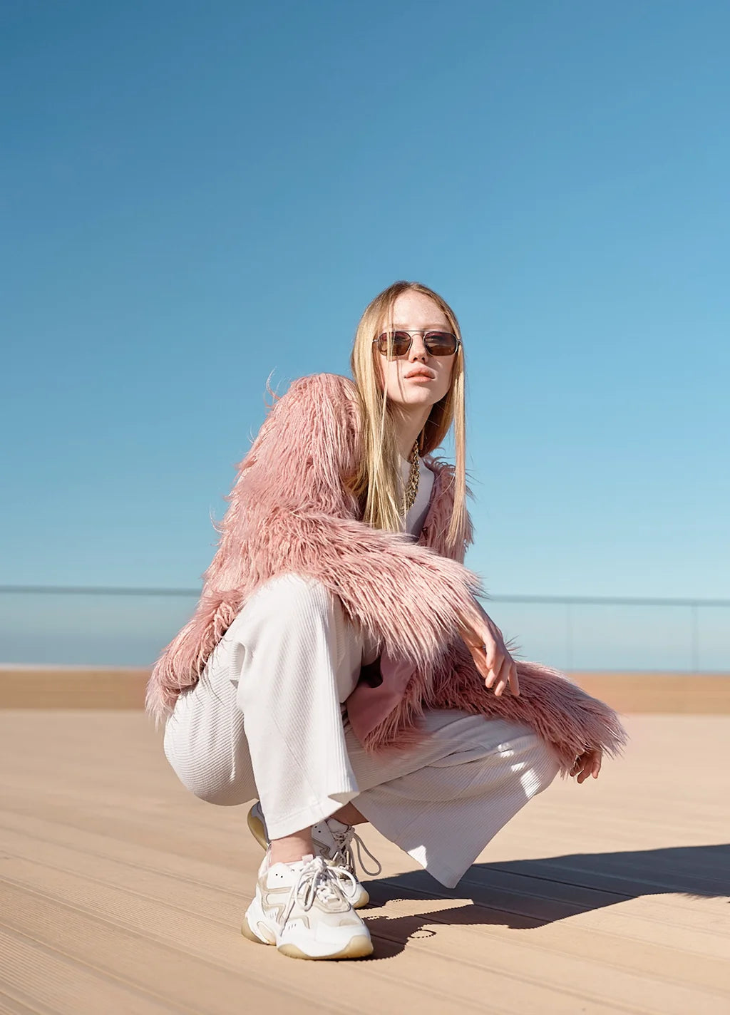 Dusty Pink Shaggy Faux Fur Jacket