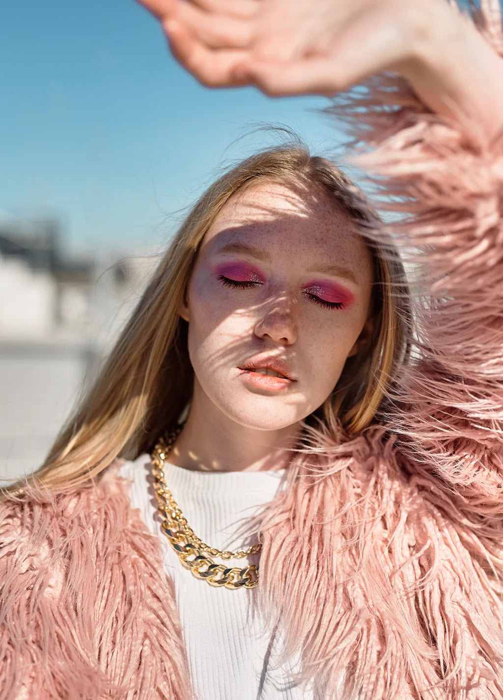 Dusty Pink Shaggy Faux Fur Jacket