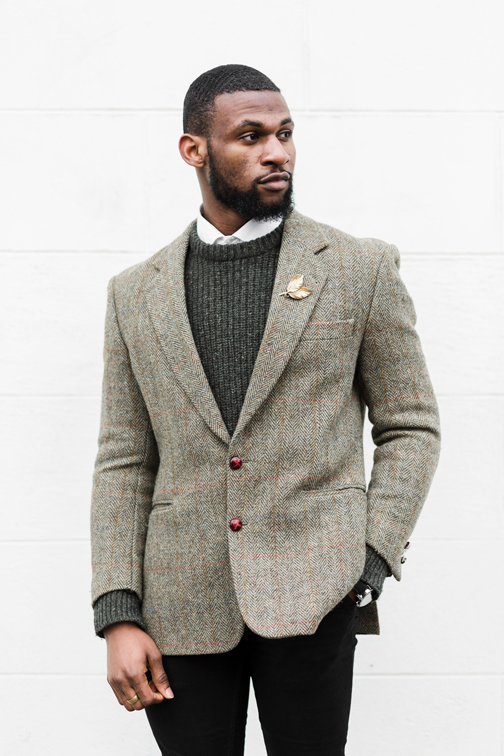 Green Herringbone Tweed Blazer