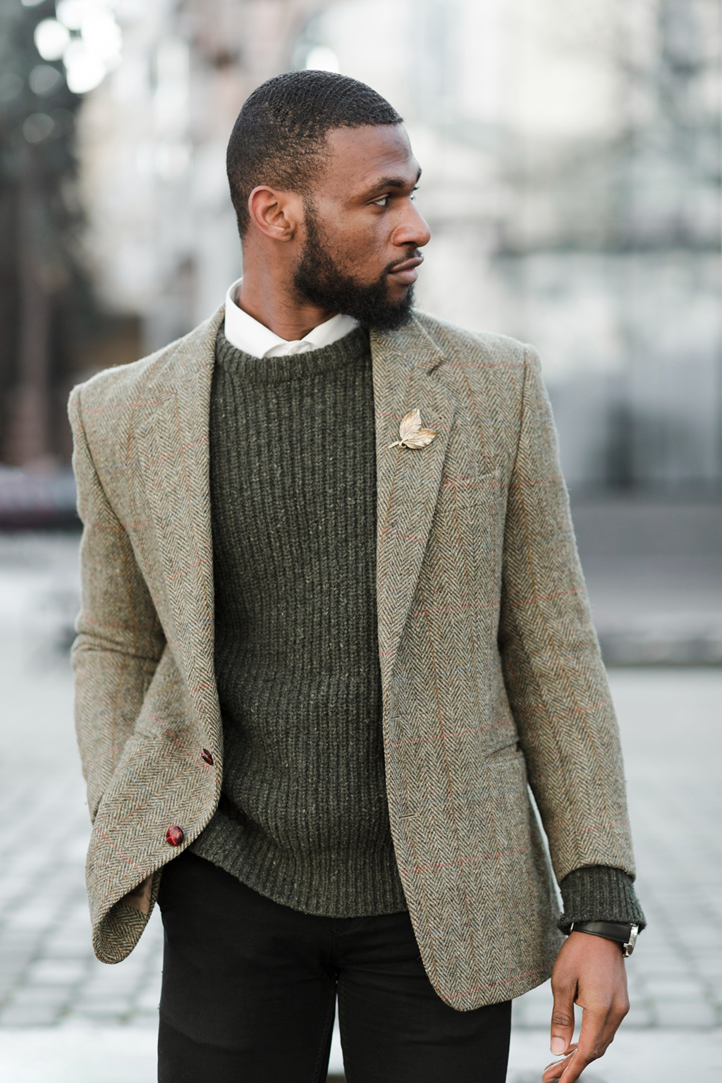 Green Herringbone Tweed Blazer