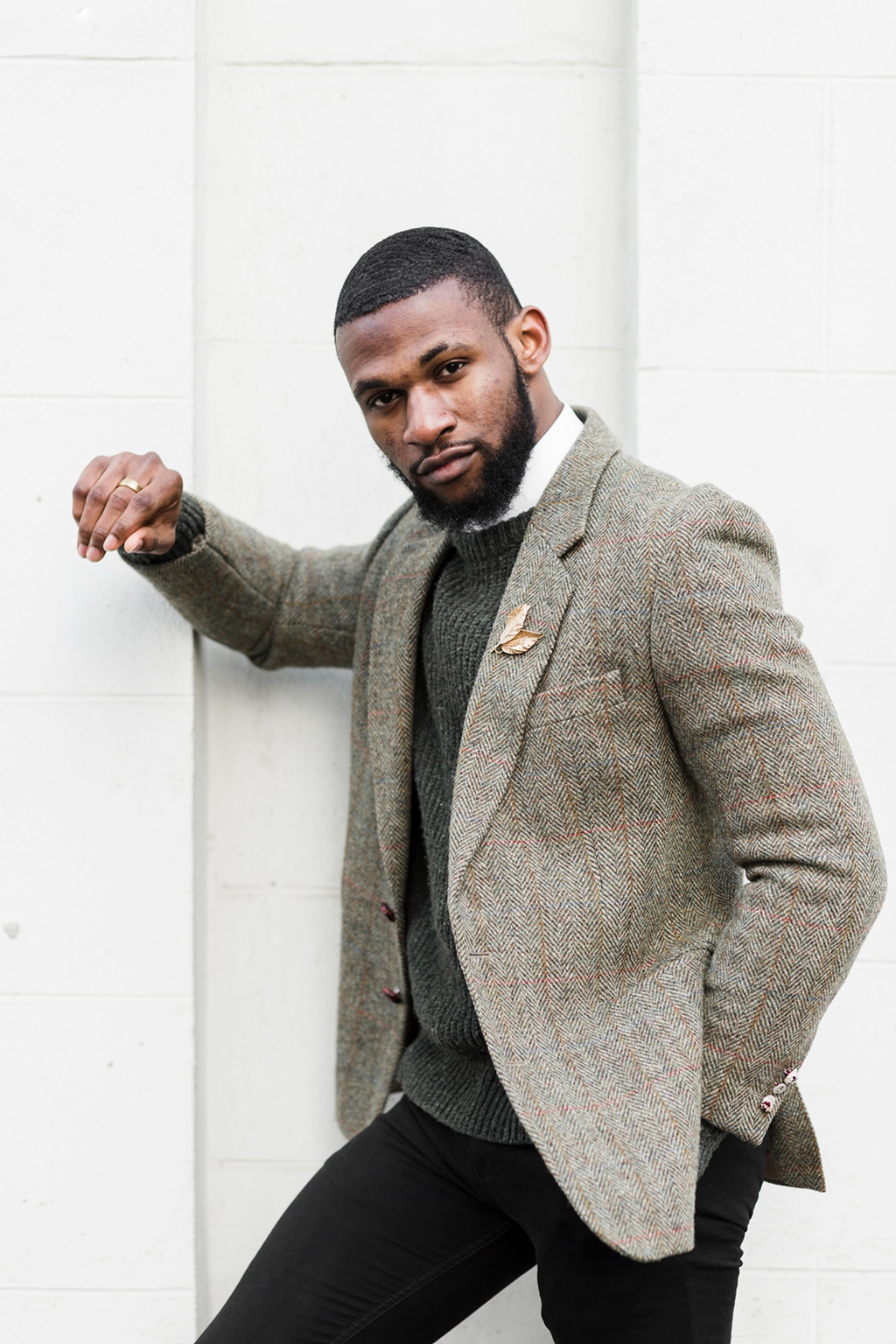 Green Herringbone Tweed Blazer