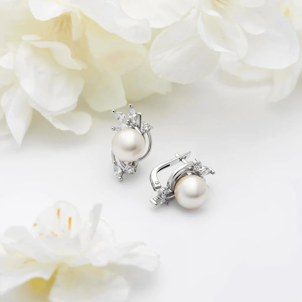 Pearl and Crystal Leaf Earrings