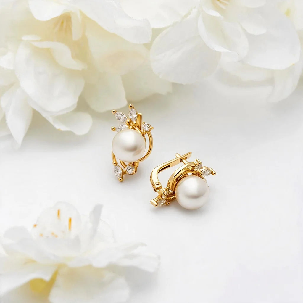 Pearl and Crystal Leaf Earrings