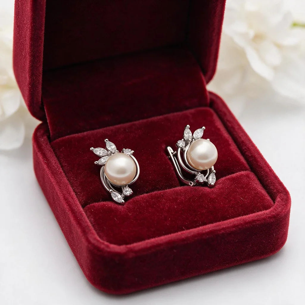 Pearl and Crystal Leaf Earrings