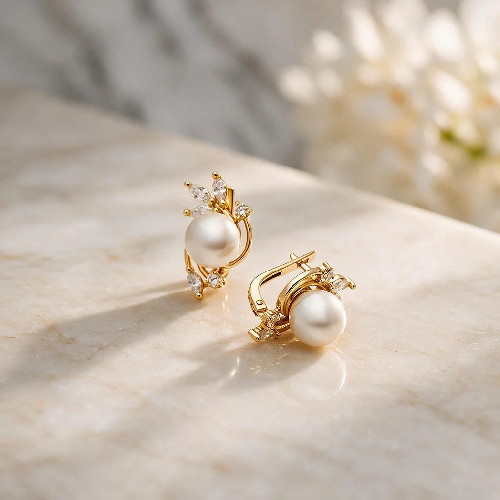 Pearl and Crystal Leaf Earrings