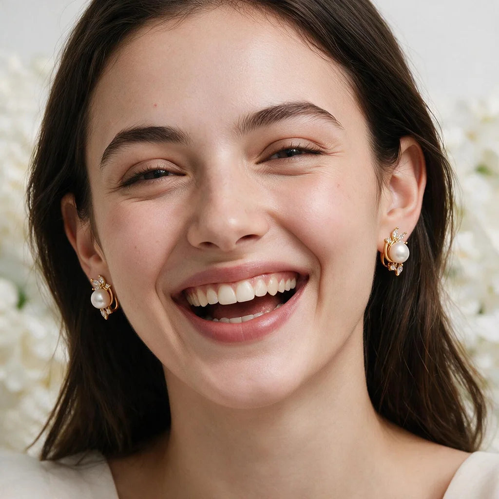 Pearl and Crystal Leaf Earrings