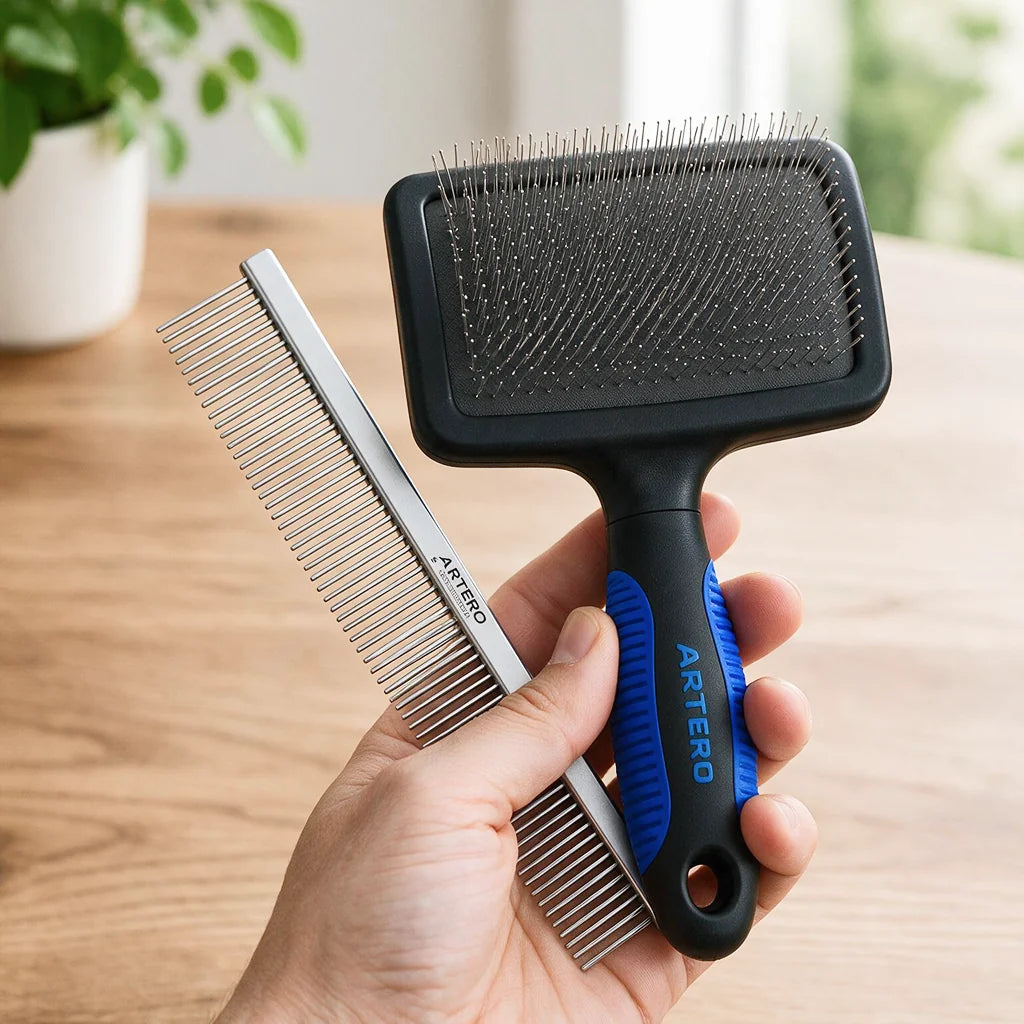 Slicker Brush and Steel Comb Set